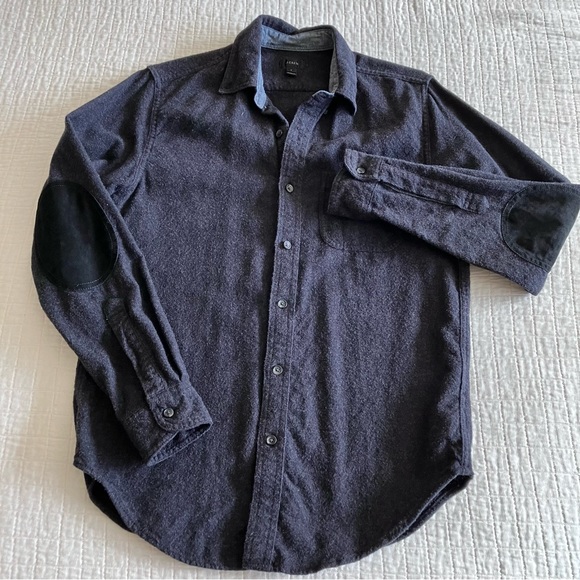 JCrew unisex cotton/wool button down shirt w/leather elbow patches - Picture 1 of 12
